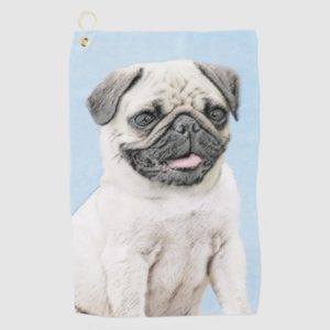 Pug Painting - Cute Original Dog Art Golf Towel