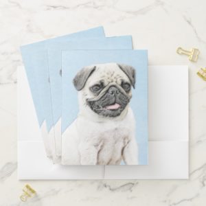 Pug Painting - Cute Original Dog Art Pocket Folder