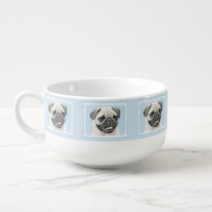 Pug Painting - Cute Original Dog Art Soup Mug
