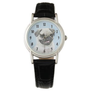 Pug Painting - Cute Original Dog Art Wrist Watch