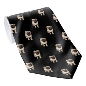 Pug Puppy Pattern on Black Neck Tie