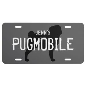 Pug Silhouette PUGMOBILE Custom Text License Plate