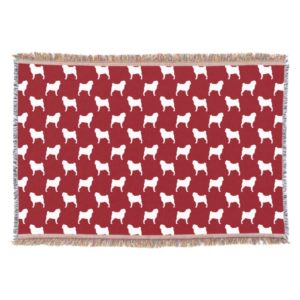 Pug Silhouettes Pattern Red Throw