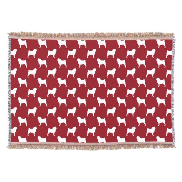 Pug Silhouettes Pattern Red Throw