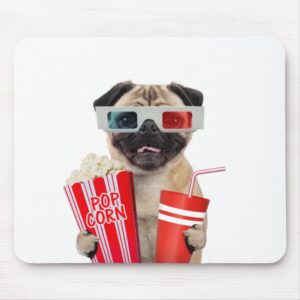 Pug watching a movie mouse pad