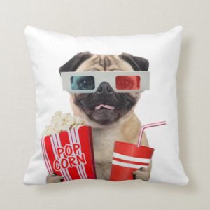 Pug watching a movie throw pillow
