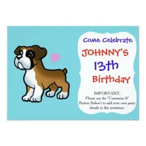 Puppy boxer heart cartoon invitation
