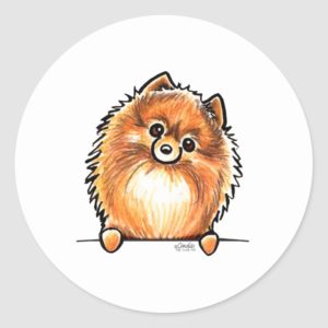 Red Pomeranian Paws Up Classic Round Sticker