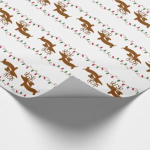 Reindeer Dachshund on White Gift Wrapping Paper