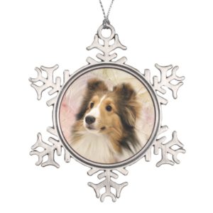 Sable Sheltie face Snowflake Pewter Christmas Ornament