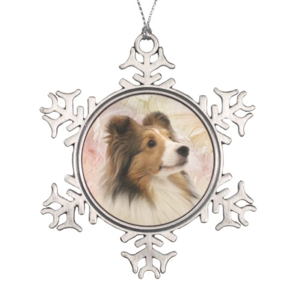 Sable Sheltie face Snowflake Pewter Christmas Ornament