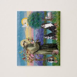 Saint Francis - Two Bernese Mountain Dogs Jigsaw Puzzle