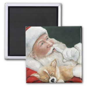 Santa and Corgi Pup Christmas Magnet
