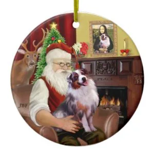 Santa - Aussie Shepherd 1 Ceramic Ornament