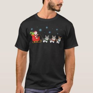 Santa Claus Siberian Husky Dog Reindeer Christmas T-Shirt