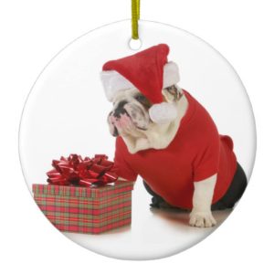 Santa Dog - English Bulldog Dressed Like Santa Metal Ornament