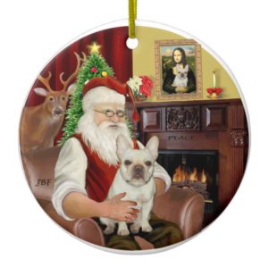 Santa-French Bulldog 1 Ceramic Ornament