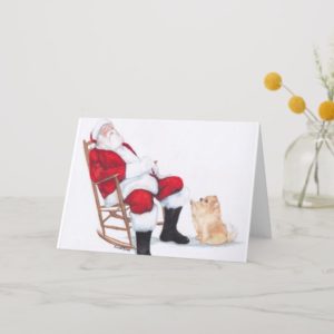Santa Wake Up Dog Art Greeting Card
