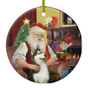 Santa's Siberian Husky #3 Ceramic Ornament