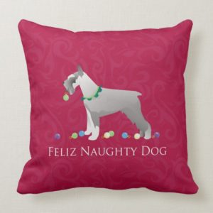 Schnauzer Feliz Naughty Dog Christmas Design Throw Pillow