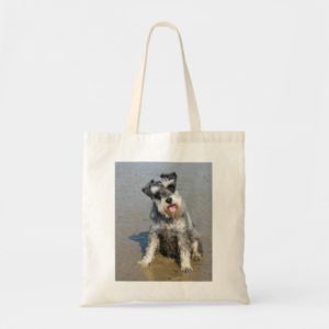 Schnauzer miniature dog cute photo at the beach tote bag