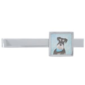 Schnauzer (Miniature) Painting - Cute Original Dog Silver Finish Tie Clip