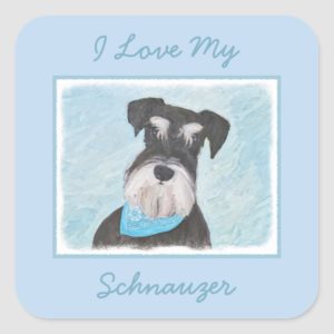 Schnauzer (Miniature) Painting - Cute Original Dog Square Sticker