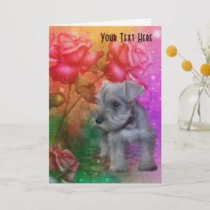 Schnauzer Puppy Roses Dog Art Photo Card