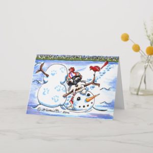 Schnauzer Snowman Art Christmas Holiday Card