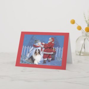 Sheltie Christmas Card Santa and Snowman
