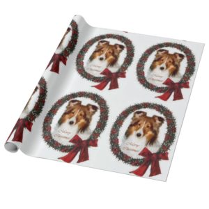 Shetland Sheepdog Christmas Wreath Wrapping Paper