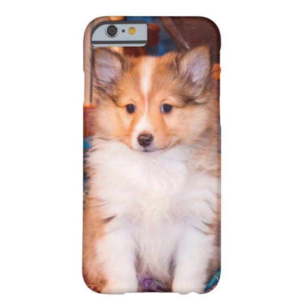Shetland Sheepdog puppy sitting by small wagon Case-Mate iPhone Case