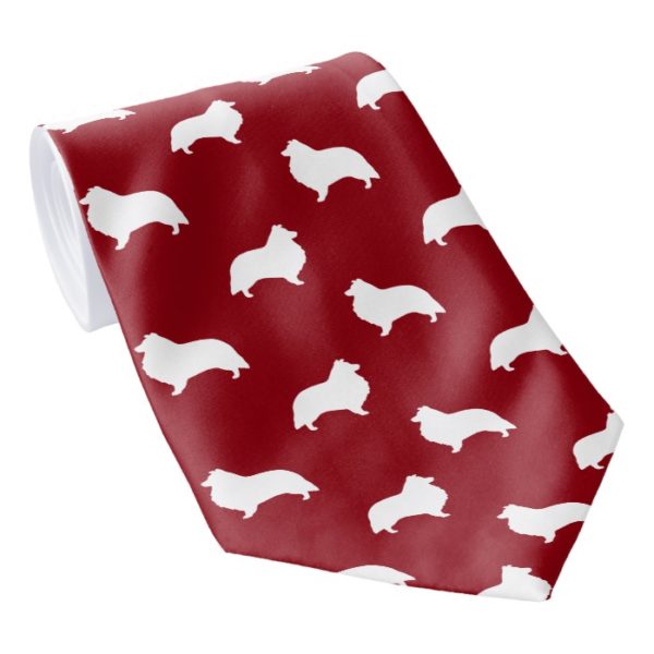 Shetland Sheepdog Silhouettes Pattern Red Tie