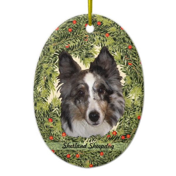 Shetland Sheepdog Wreath Ceramic Ornament