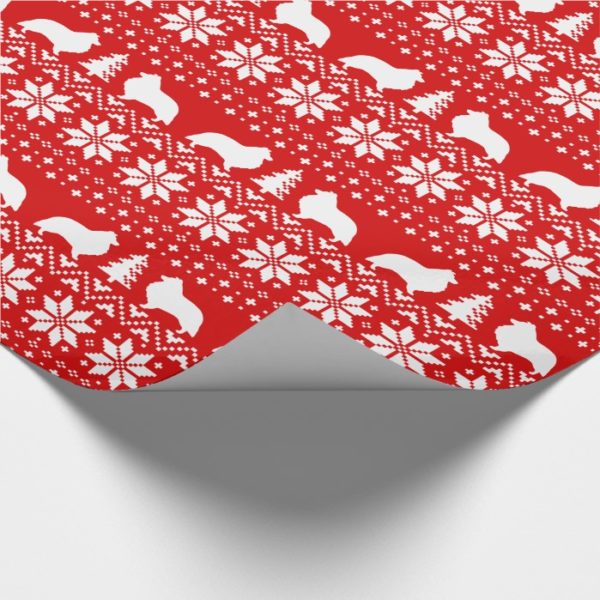 Shetland Sheepdogs Christmas Sweater Pattern Red Wrapping Paper