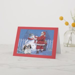 Shih Tzu Christmas Card Santa and Snowman