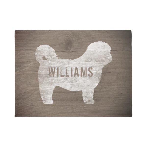 Shih Tzu Dog Silhouette Rustic Style Personalized Doormat
