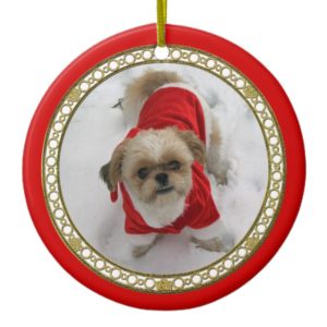 shih tzu lhasa cute santa dog  christmas ornament