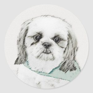 Shih Tzu Painting - Cute Original Dog Art Classic Round Sticker