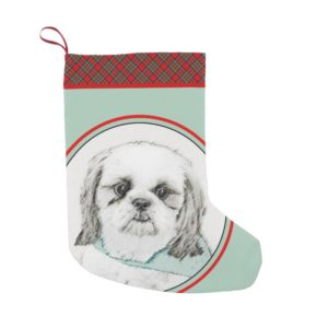 Shih Tzu Painting - Cute Original Dog Art Small Christmas Stocking