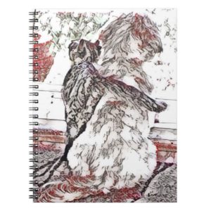 Shih Tzu Puppy and Kitten B&W with Maroon Notebook