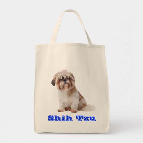 Shih Tzu Puppy Dog Canvas Grocery Tote Bag