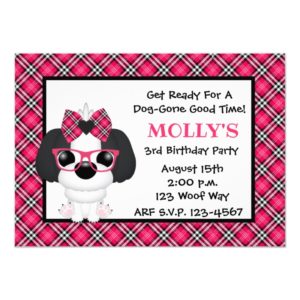 Shih Tzu Puppy Dog Pink Birthday Party Invitations
