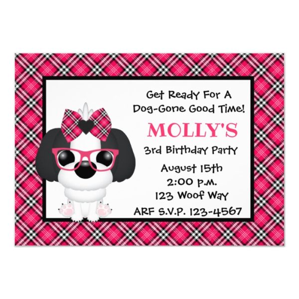 Shih Tzu Puppy Dog Pink Birthday Party Invitations