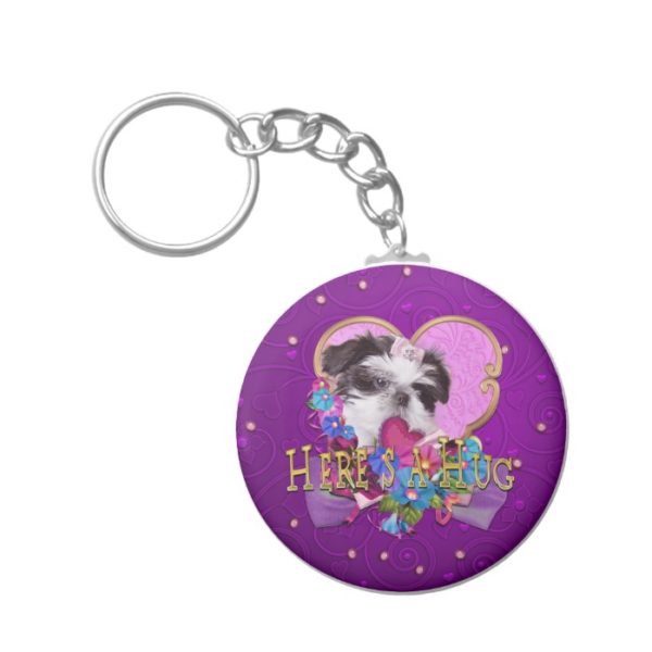 Shih Tzu Puppy Heres a Hug Keychain