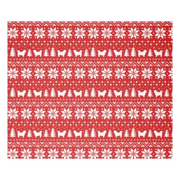 Shih Tzu Silhouettes Christmas Pattern Red Fleece Blanket