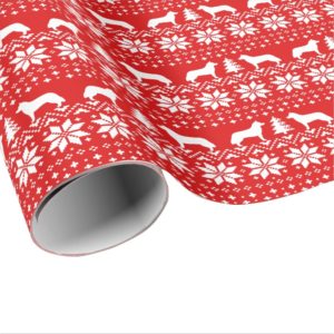 Siberian Huskies Christmas Sweater Pattern Red Wrapping Paper