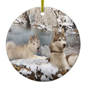 Siberian Huskies Snow Scene Ornament