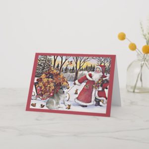 Siberian Husky Christmas Card Santa Bears