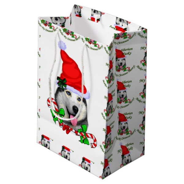 Siberian Husky Christmas Merry Medium Gift Bag